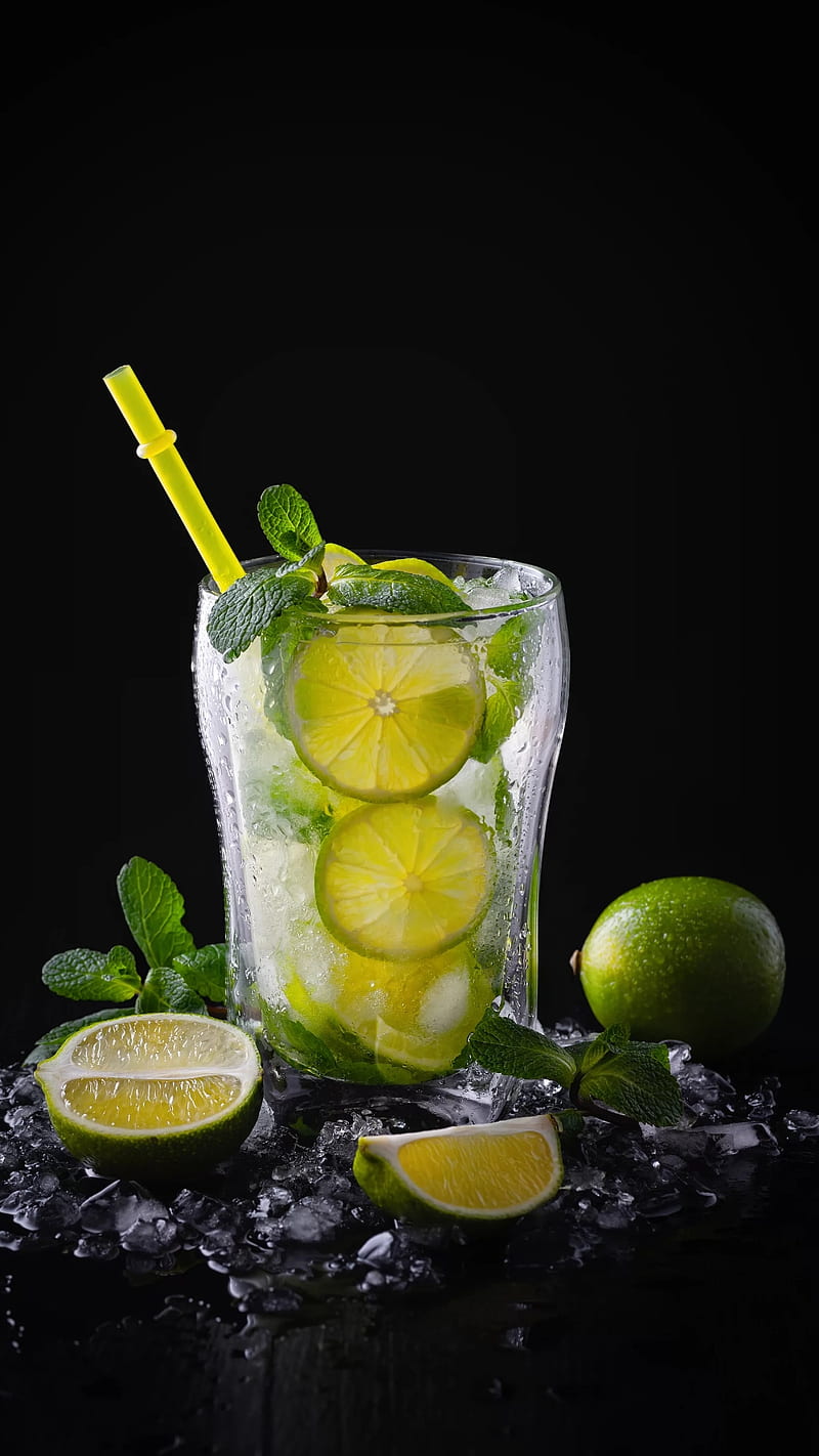 Vodka and lime, cold, cup, drink, glass, ice, mint, HD phone wallpaper