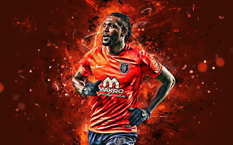 Emmanuel Adebayor, goal, Istanbul Basaksehir FC, Togolese footballers, soccer, Turkish Super Lig, Adebayor, football, neon lights, HD wallpaper