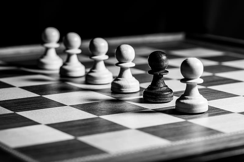 chess, pawns, cell, game, black and white, HD wallpaper