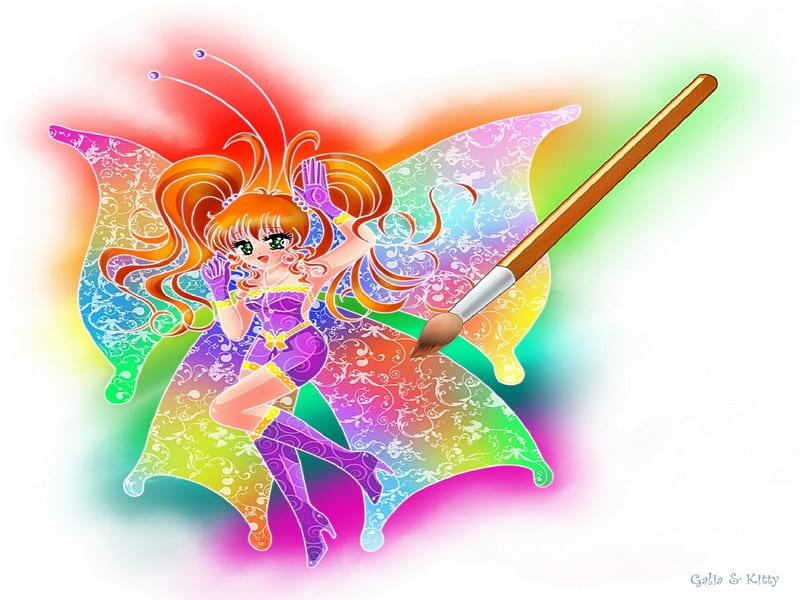 Sweet Fairy Drawing, pretty, colorful, butterfly wings, lovely, manga, paintbrush, digital media, sweet, hair, anime, drawings, fairy, HD wallpaper