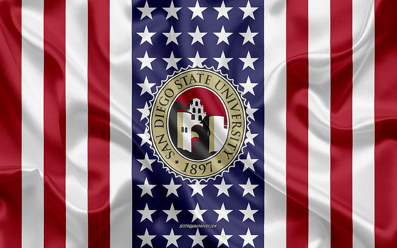 San Diego State University Emblem, American Flag, San Diego State University logo, San Diego, California, USA, Emblem of San Diego State University, HD wallpaper