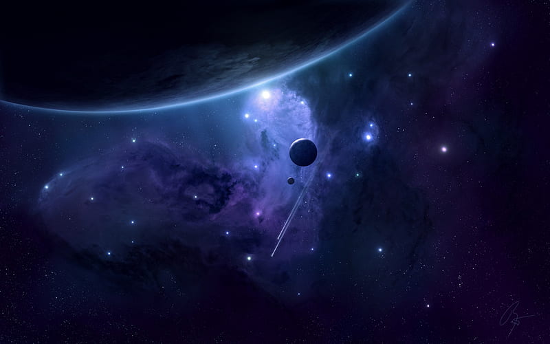 Space, stars, purple, planet, nebula, cosmos, blue, HD wallpaper