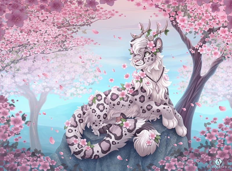 Cherry Blossoms Leopard, leopard, fantasy, artist, artwork, digital-art, HD wallpaper