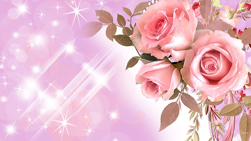 Roses So Fine, stars, summer, flowers, firefox persona, roses, wedding, pink, sparkles, HD wallpaper