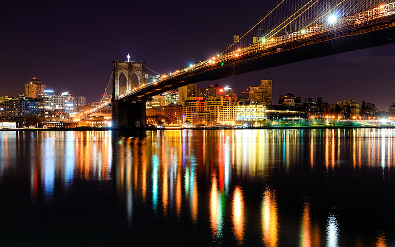 Brooklyn Bridge, NYC, nightscapes, New York, America, USA, HD wallpaper