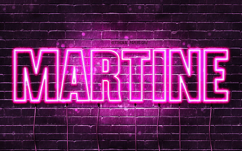Martine with names, female names, Martine name, purple neon lights, Happy Birtay Martine, popular norwegian female names, with Martine name, HD wallpaper