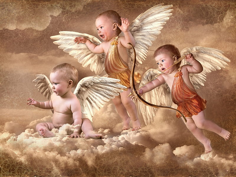 Cupid and angels, cute, cupid, angel, love, HD wallpaper