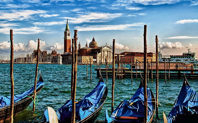 Venice, boats, sea, Italy, gondolas, HD wallpaper