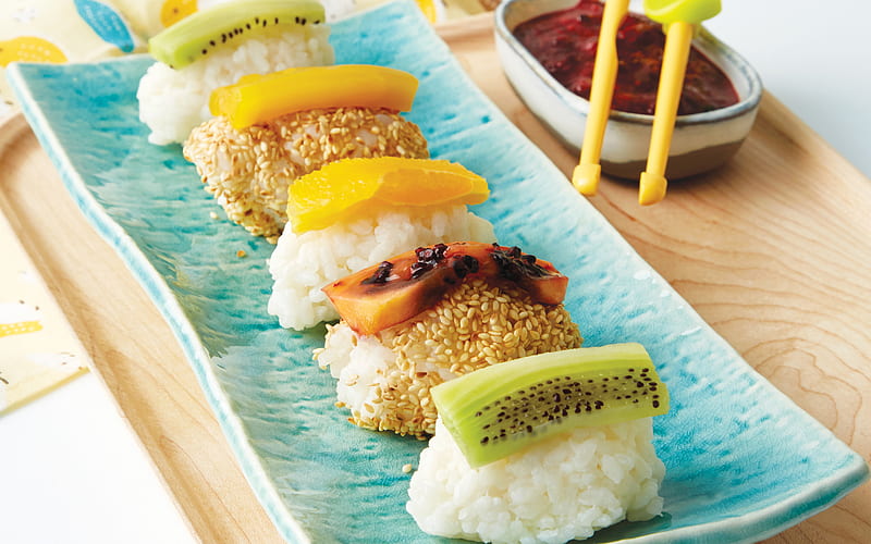 fruit nigiri, sushi, asian food, nigiri, fastfood, fruity nigiri, fruit sushi, HD wallpaper