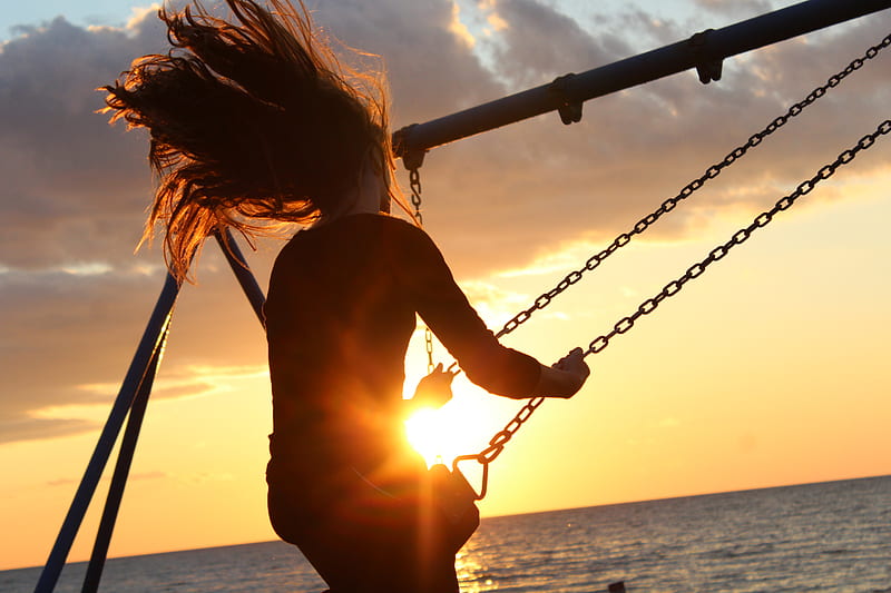 woman riding on swing during sunset, HD wallpaper