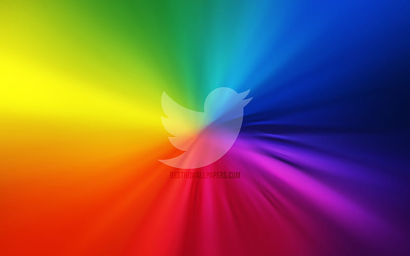 Twitter logo vortex, social networks, rainbow backgrounds, creative, artwork, brands, Twitter, HD wallpaper