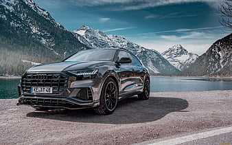 Audi Q8 ABT, 2019, exterior, front view, gray SUV, new gray Q8, tuning Q8, German cars, Audi, HD wallpaper