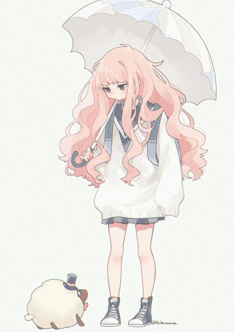 Sheep Encounter, anime, anime girl, cute, kawaii, pastel, HD phone wallpaper