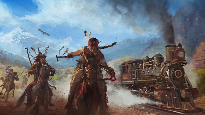 Native American Train Chasing Art, HD wallpaper