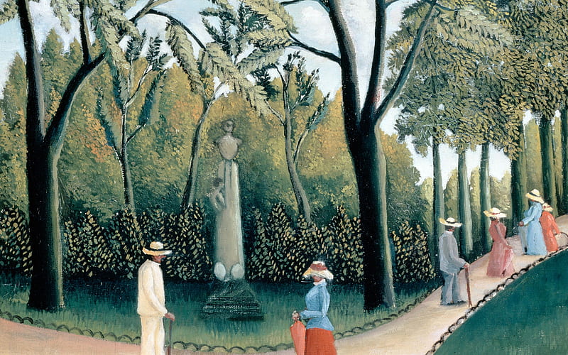 The Luxembourg Garden Monument to Chopin, chopin, monument, painting, garden, henri rousseau, pictura, luxembourg, art, park, people, HD wallpaper