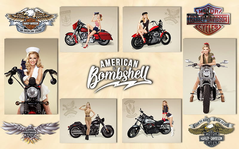 The American Bombshell, davidson, blonde, harley, motorbikes, HD wallpaper