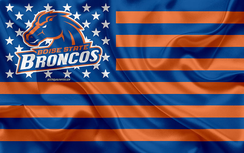 Boise State Broncos, American football team, creative American flag, blue orange flag, NCAA, Boise, Idaho, USA, Boise State Broncos logo, emblem, silk flag, American football, HD wallpaper