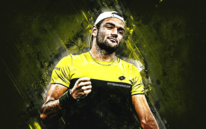 Matteo Berrettini, ATP, portrait, italian tennis player, yellow stone background, Tennis, HD wallpaper