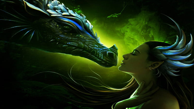 Green Dragon~, female, model, colors, softness beauty, digital art, dragons,  HD wallpaper | Peakpx