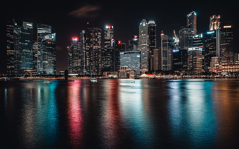 Singapore, night, cityscape, skyscrapers, modern buildings, Singapore skyline, Republic of Singapore, Asia, HD wallpaper