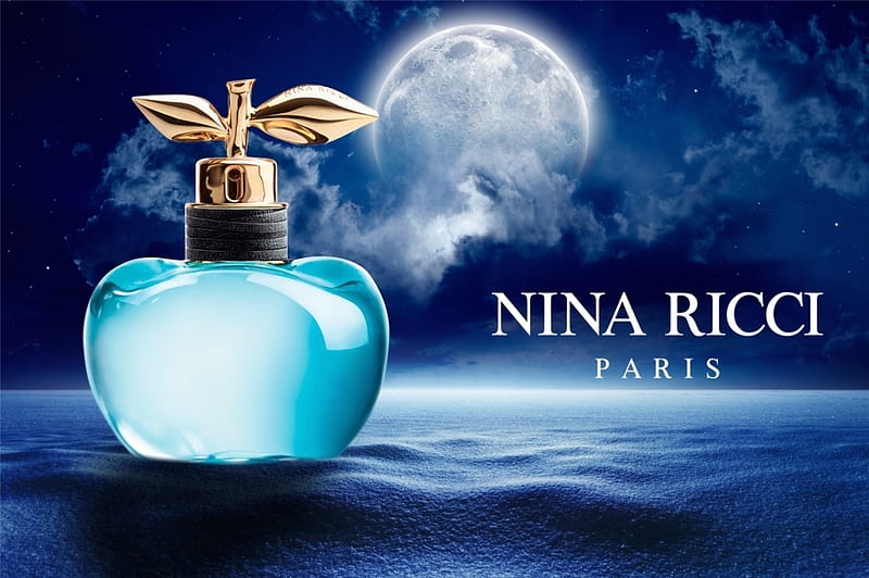 Luna ~ Nina Ricci, blue, nina ricci, perfume, add, moon, moon, bottle, commercial, HD wallpaper