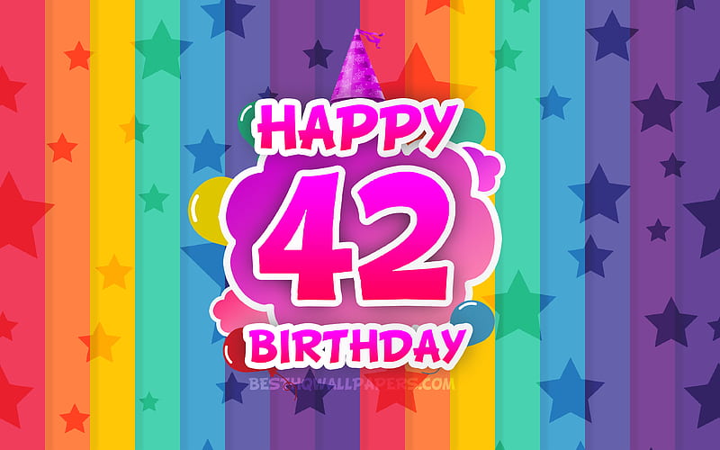 Happy 42nd birtay, colorful clouds Birtay concept, rainbow background, Happy 42 Years Birtay, creative 3D letters, 42nd Birtay, Birtay Party, 42nd Birtay Party, HD wallpaper