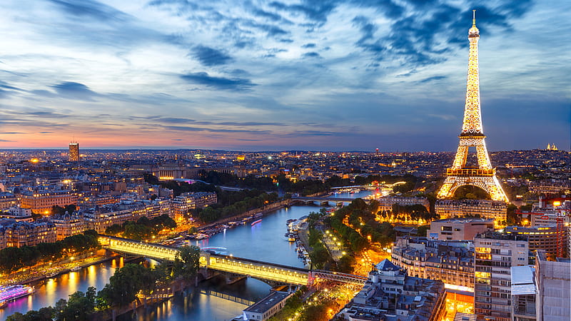 Paris Eiffel Tower France Sky Evening From above, HD wallpaper