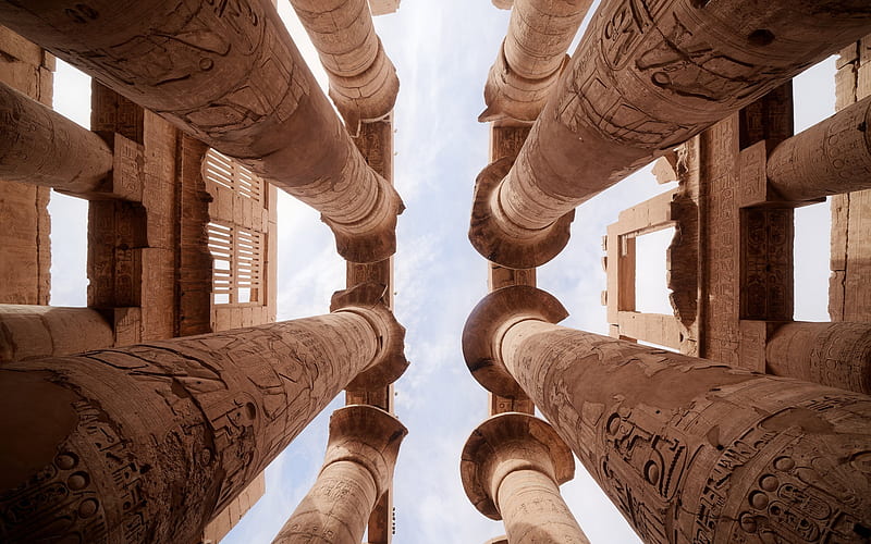 ancient columns, bottom view, egyptian architecture, Egypt, Ancient Egyptian, HD wallpaper