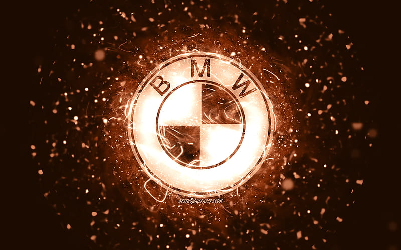 BMW brown logo brown neon lights, creative, brown abstract background, BMW logo, cars brands, BMW, HD wallpaper