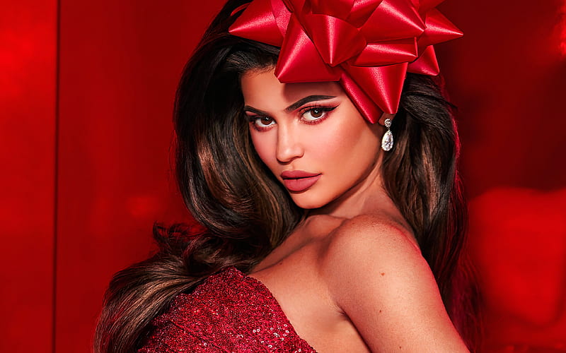 Kylie Jenner red dress, american celebrity, beauty, Kylie Kristen Jenner, american actress, Kylie Jenner hoot, HD wallpaper