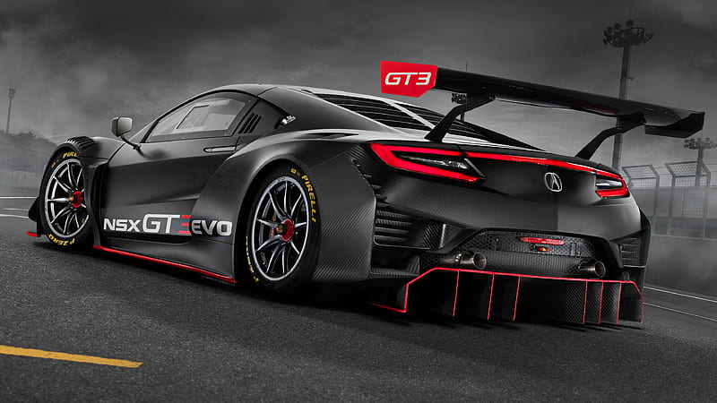 acura nsx gt3 evo, racing cars, dark clouds, Vehicle, HD wallpaper