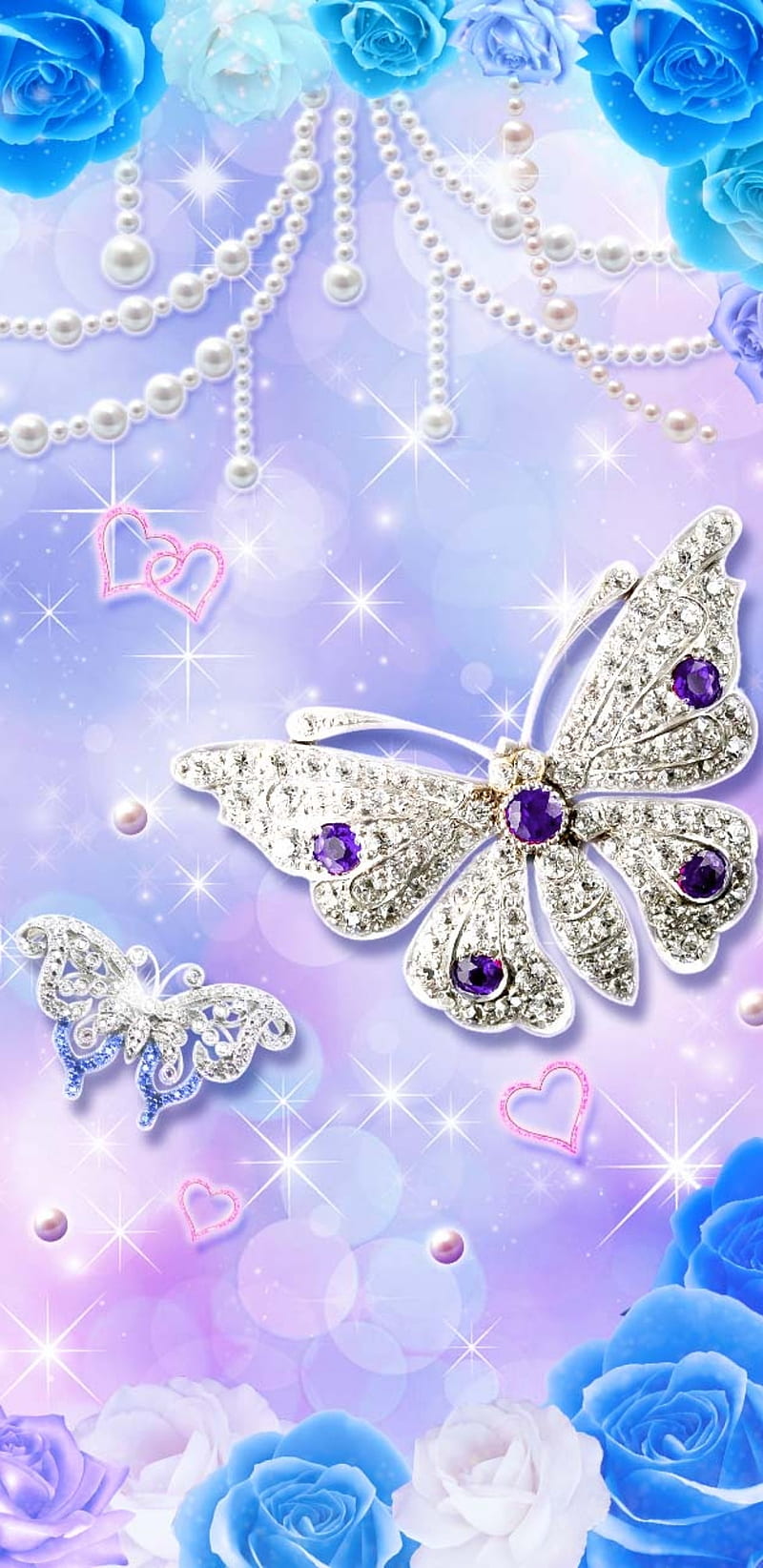 ButterflyDiamonds, bonito, butterfly, diamond, diamonds, girly, pretty, purple, roses, sparkle, HD phone wallpaper