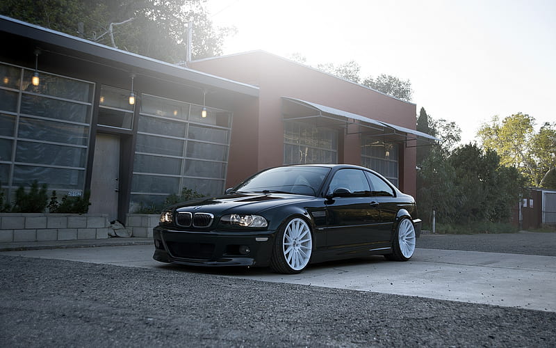 BMW M3, black coupe, white wheels, tuning m3, German cars, E46, black M3, BMW, HD wallpaper