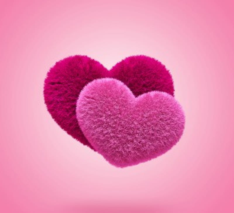 Fluffy Hearts, 3d, fluffy, love, corazones, pink, HD wallpaper