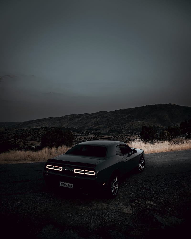 dodge challenger, dodge, car, black, tailights, night, HD phone wallpaper