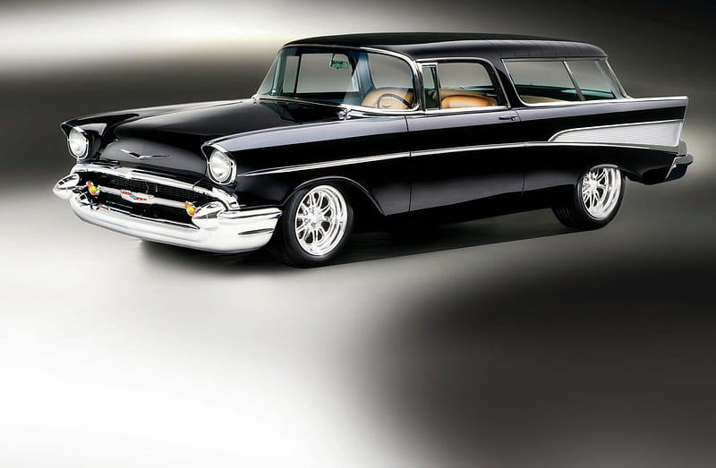 1957-Chevy-Nomad, Classic, Black, GM, Wagon, HD wallpaper