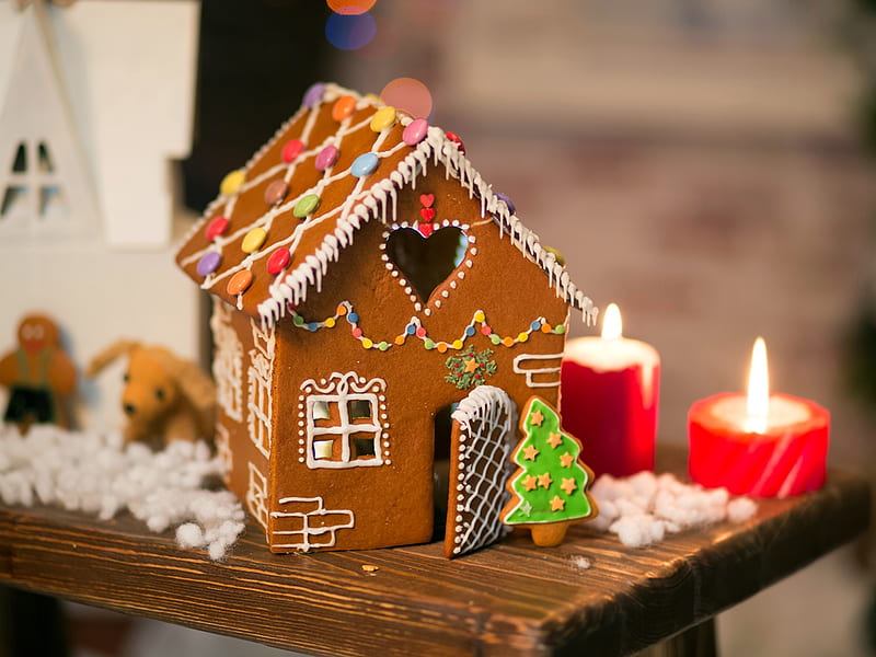 Christmas House And Candles, Candles, Red, Gingerbread, House, White, HD wallpaper