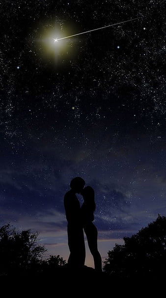 Download Anime Couple Kiss Under Starry Night Sky Wallpaper