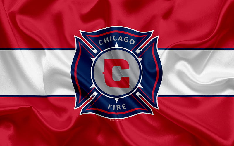 Chicago Fire FC, American Football Club, MLS, USA, Major League Soccer, emblem, logo, silk flag, Chicago, Illinois, football, HD wallpaper
