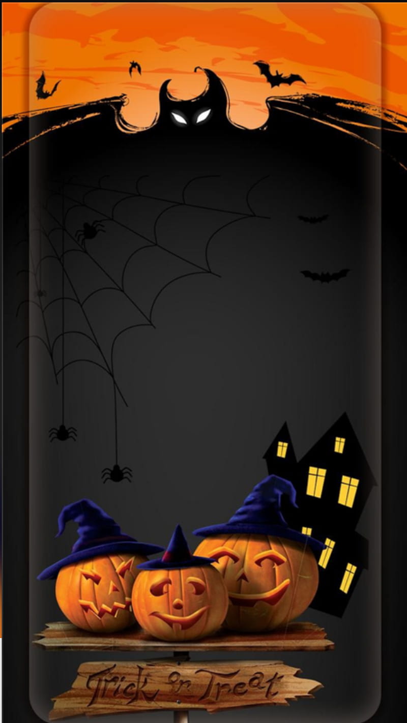 Trick or treat, halloween, pumpkins, bat, HD phone wallpaper