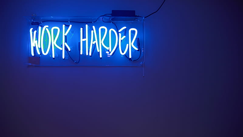 blue Work Harder neon signage, HD wallpaper