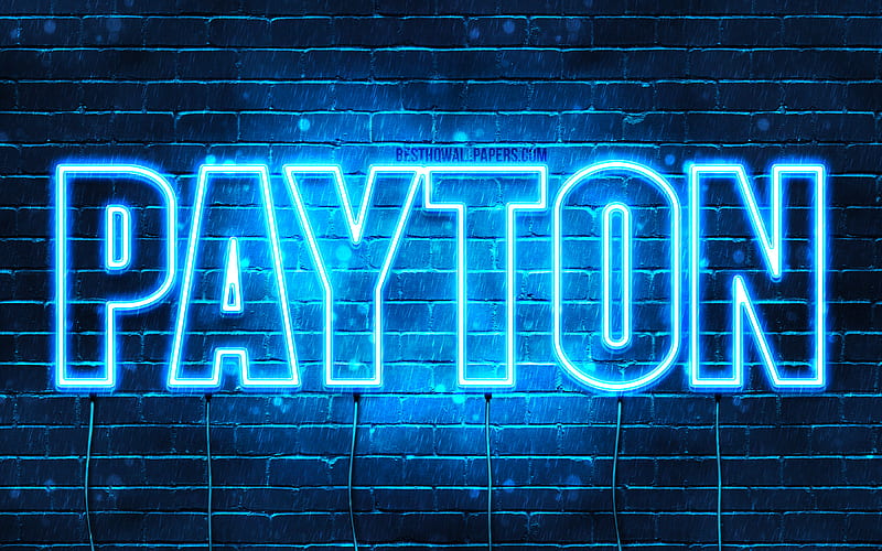Payton with names, horizontal text, Payton name, Happy Birtay Payton, blue neon lights, with Payton name, HD wallpaper
