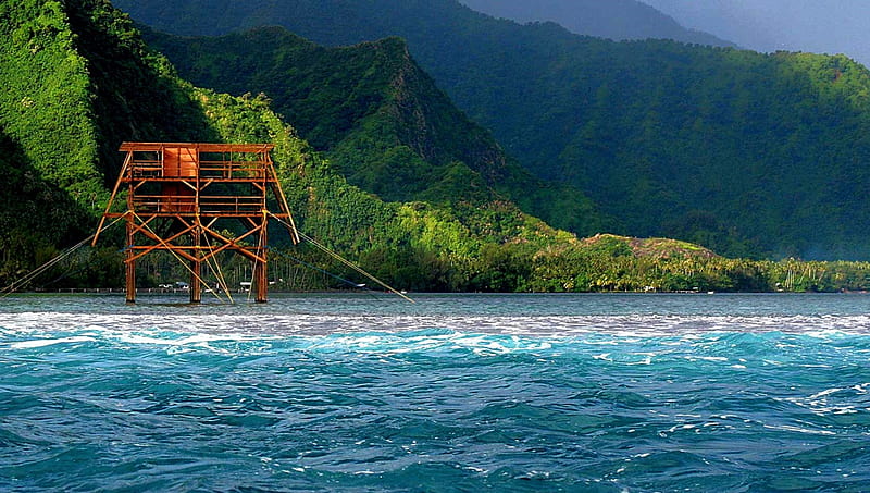Teahuppo, Tahiti, French Polynesia, mountains, surf, bonito, island, sea, paradisiac, HD wallpaper
