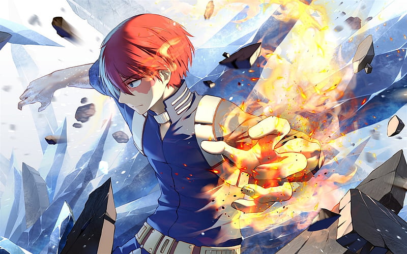 Boku No Hero Academia, Todoroki Shoto, flame in hand, anime characters, japanese manga, HD wallpaper