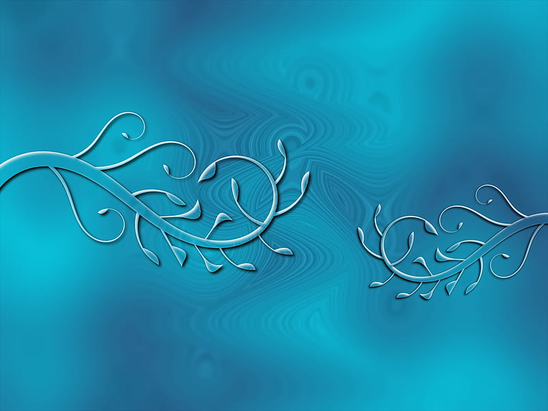 In and out flourish, Gimp, Blue, Inkscape, abstract, leafs, HD wallpaper