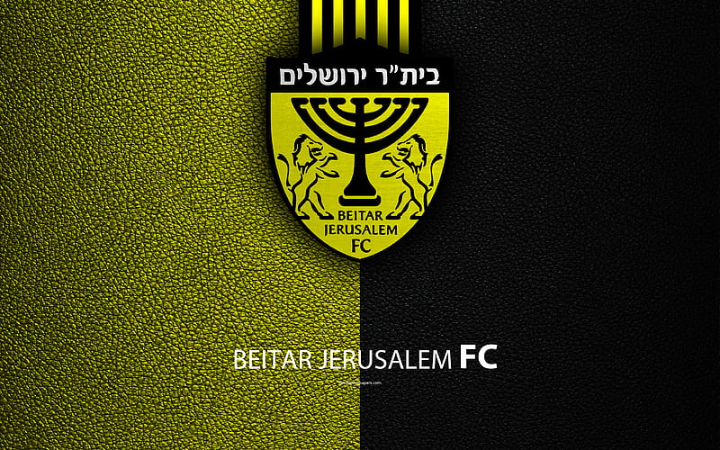 Beitar Jerusalem FC football, logo, emblem, leather texture, Israeli football club, Ligat HaAl, Jerusalem, Israel, Israeli Premier League, HD wallpaper