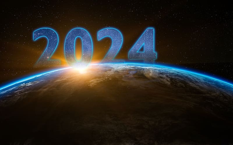 Happy New Year!, blue, craciun, planet, 2024, card, sun, planes, new year, christmas, HD wallpaper