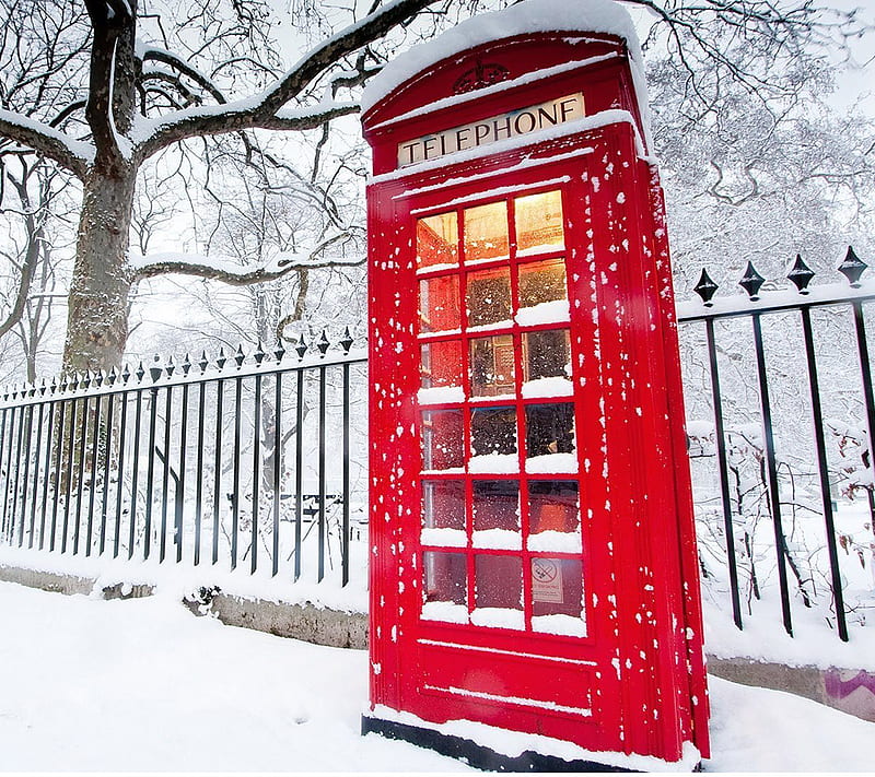 Telephone Booth, cool, desenho, ice, nature, graphy, snow, vintage, white, winter, HD wallpaper