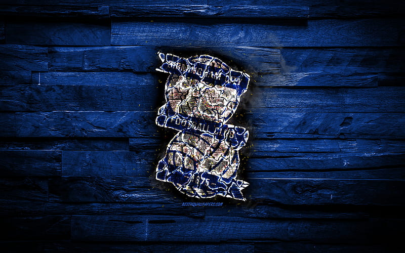 Birmingham City FC, blue wooden background, England, burning logo, Championship, english football club, grunge, Birmingham City logo, football, soccer, wooden texture, HD wallpaper