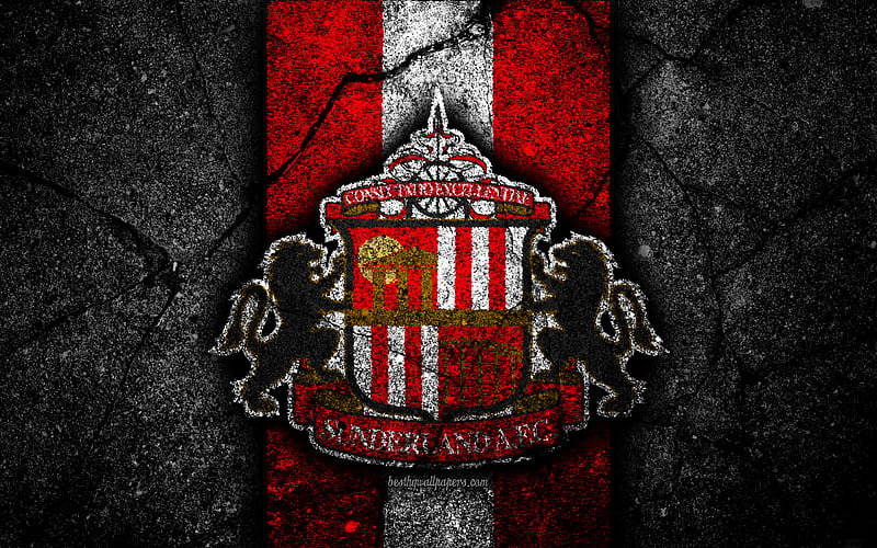Sunderland FC, logo, EFL Championship, black stone, football club, England, Sunderland, soccer, emblem, asphalt texture, FC Sunderland, HD wallpaper